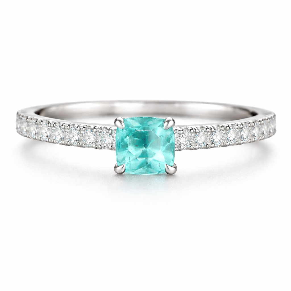 Anillo Turmalina Lagoon de Paraíba 0,67 ct en oro blanco con brillante naturales